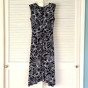 Jonathan Martin Sleeveless Midi VNeck Dress. Sz 8. Black/White Print